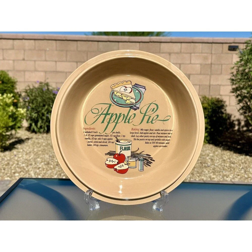 Ceramic Universal Trumps Apple Pie Dish Plate W/ Recipe 11.5” Round Cottagecore